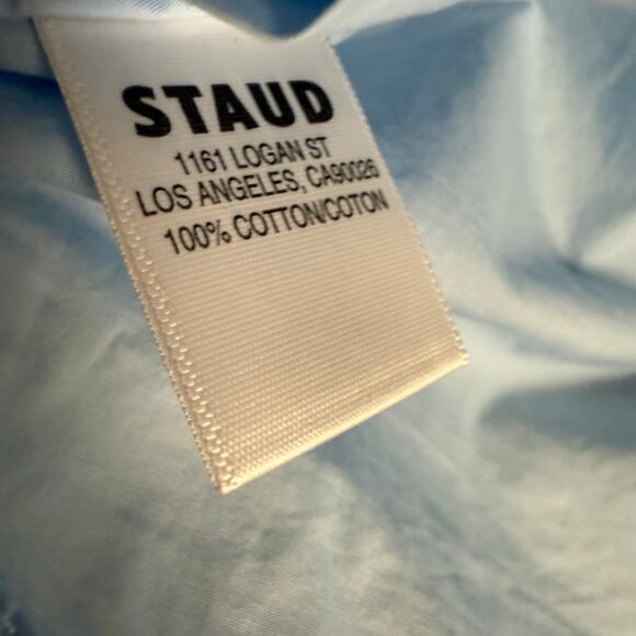 STAUD Seneca French Blue Boxy Cropped Long Sleeve Button Up Collared Top Small - Picture 11 of 11